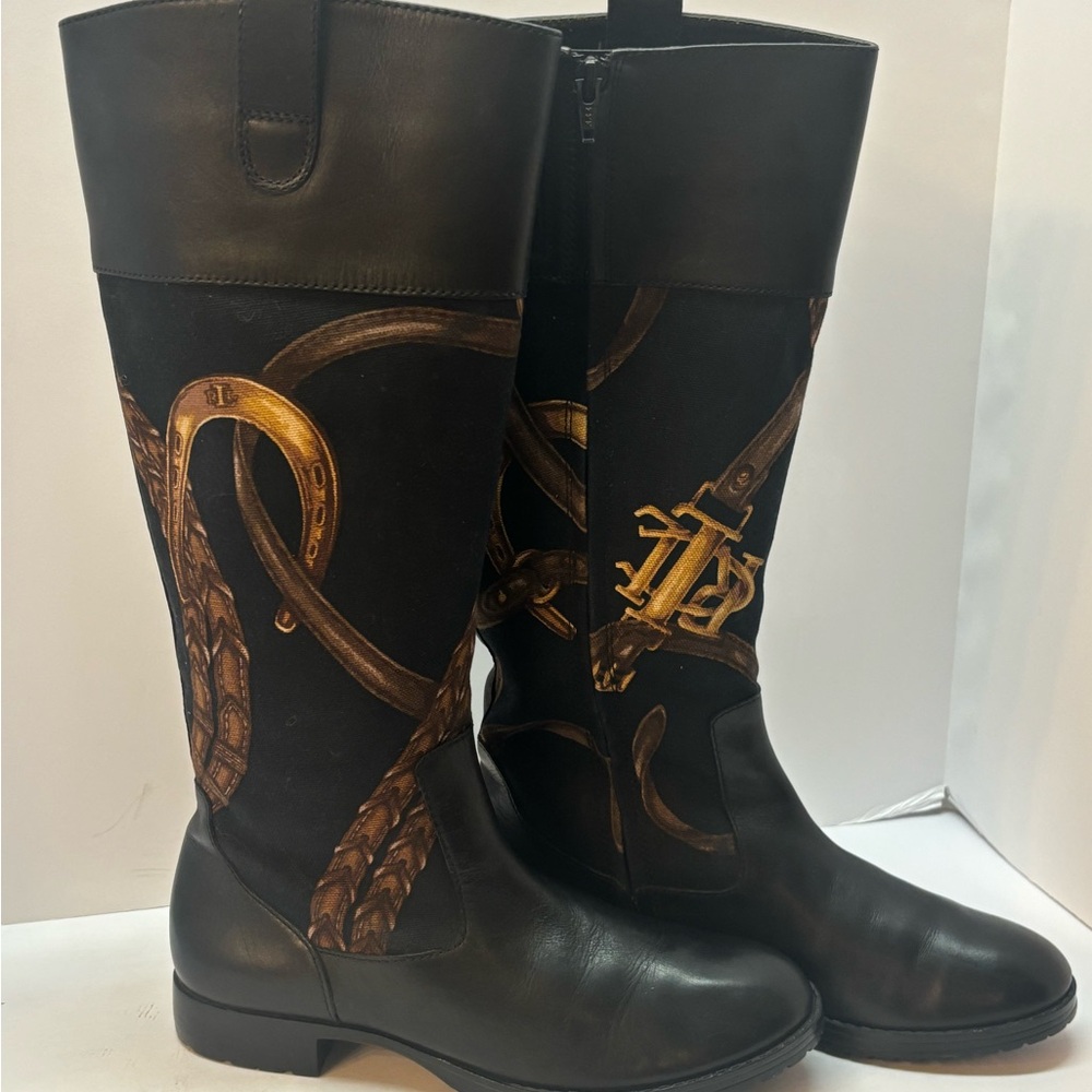 Ralph Lauren Stara Equestrian Black Knee-High Boots